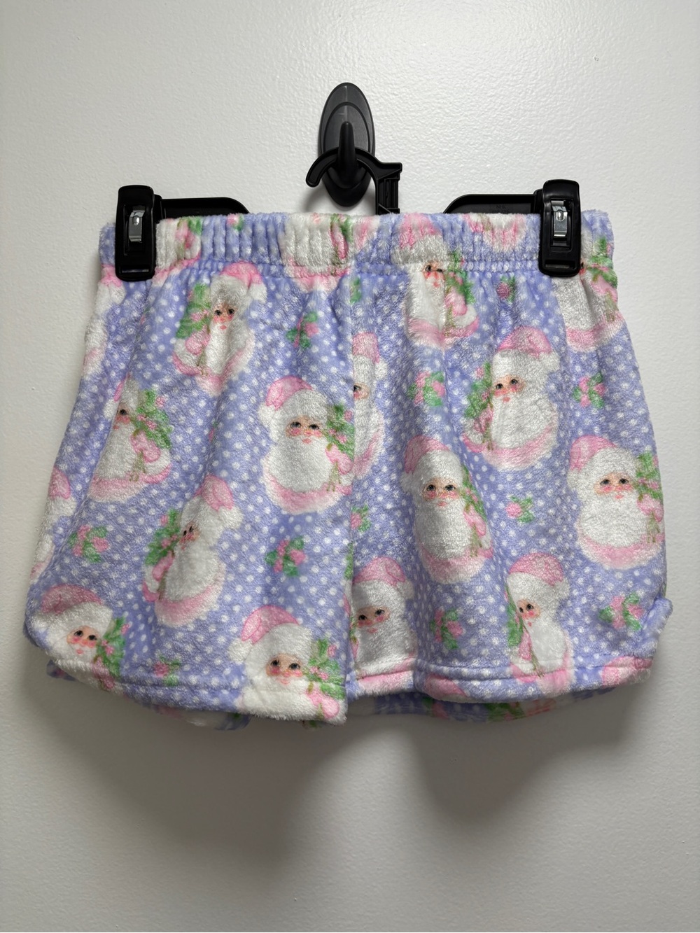 Girls Lavender Santa Print Fleece Pajama Shorts